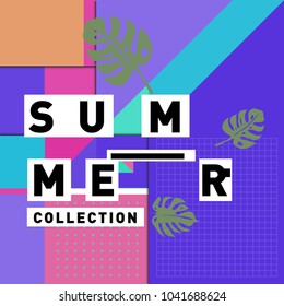 Vector geometric Memphis summer collection poster. Design template for summer holiday season.