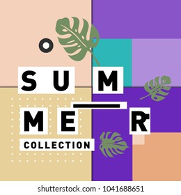 Vector geometric Memphis summer collection poster. Design template for summer holiday season.