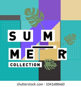 Vector geometric Memphis summer collection poster. Design template for summer holiday season.