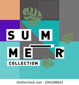 Vector geometric Memphis summer collection poster. Design template for summer holiday season.