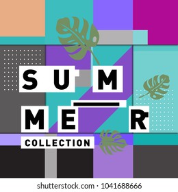 Vector geometric Memphis summer collection poster. Design template for summer holiday season.