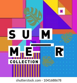 Vector geometric Memphis summer collection poster. Design template for summer holiday season.