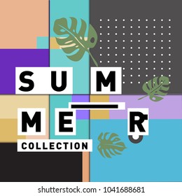 Vector geometric Memphis summer collection poster. Design template for summer holiday season.