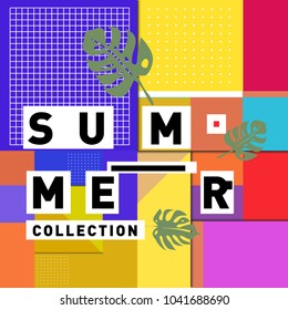 Vector geometric Memphis summer collection poster. Design template for summer holiday season.