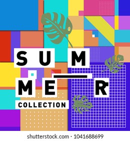 Vector geometric Memphis summer collection poster. Design template for summer holiday season.