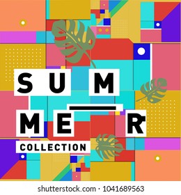 Vector geometric Memphis summer collection poster. Design template for summer holiday season.