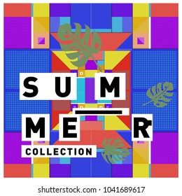 Vector geometric Memphis summer collection poster. Design template for summer holiday season.