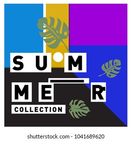 Vector geometric Memphis summer collection poster. Design template for summer holiday season.