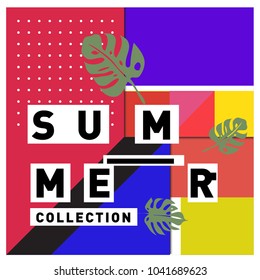 Vector geometric Memphis summer collection poster. Design template for summer holiday season.
