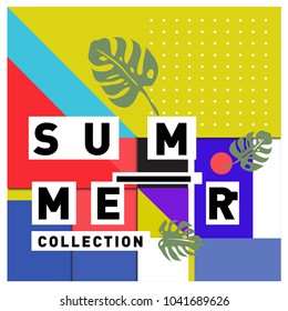 Vector geometric Memphis summer collection poster. Design template for summer holiday season.
