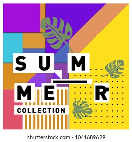 Vector geometric Memphis summer collection poster. Design template for summer holiday season.