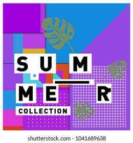 Vector geometric Memphis summer collection poster. Design template for summer holiday season.