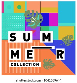 Vector geometric Memphis summer collection poster. Design template for summer holiday season.