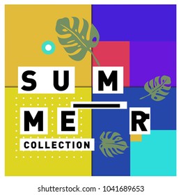 Vector geometric Memphis summer collection poster. Design template for summer holiday season.