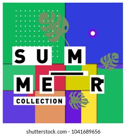 Vector geometric Memphis summer collection poster. Design template for summer holiday season.