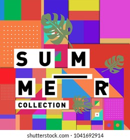 Vector geometric Memphis summer collection poster. Design template for summer holiday season.