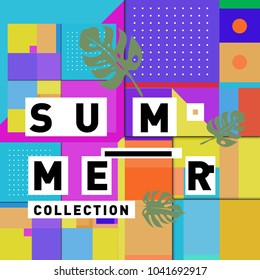 Vector geometric Memphis summer collection poster. Design template for summer holiday season.