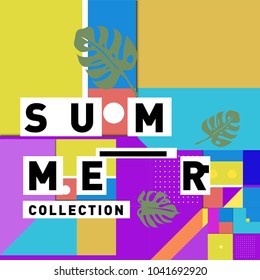 Vector geometric Memphis summer collection poster. Design template for summer holiday season.