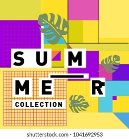 Vector geometric Memphis summer collection poster. Design template for summer holiday season.