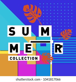 Vector geometric Memphis summer collection poster. Design template for summer holiday season.