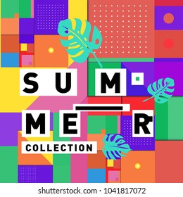 Vector geometric Memphis summer collection poster. Design template for summer holiday season.