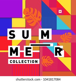 Vector geometric Memphis summer collection poster. Design template for summer holiday season.