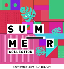 Vector geometric Memphis summer collection poster. Design template for summer holiday season.