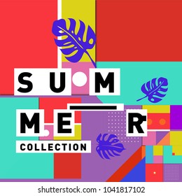 Vector geometric Memphis summer collection poster. Design template for summer holiday season.