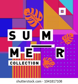 Vector geometric Memphis summer collection poster. Design template for summer holiday season.
