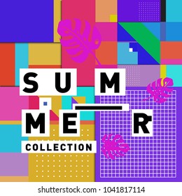 Vector geometric Memphis summer collection poster. Design template for summer holiday season.