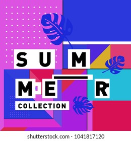 Vector geometric Memphis summer collection poster. Design template for summer holiday season.