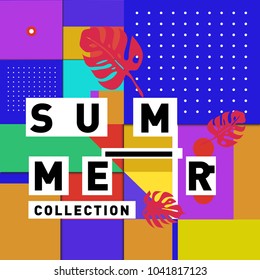 Vector geometric Memphis summer collection poster. Design template for summer holiday season.