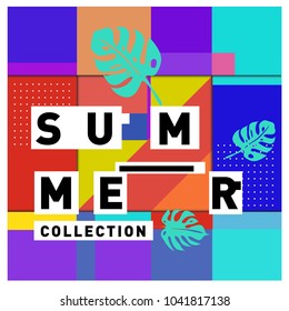 Vector geometric Memphis summer collection poster. Design template for summer holiday season.