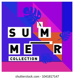 Vector geometric Memphis summer collection poster. Design template for summer holiday season.