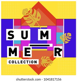 Vector geometric Memphis summer collection poster. Design template for summer holiday season.