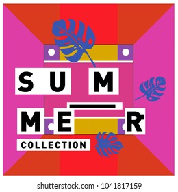 Vector geometric Memphis summer collection poster. Design template for summer holiday season.