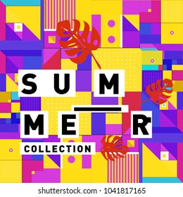 Vector geometric Memphis summer collection poster. Design template for summer holiday season.