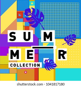 Vector geometric Memphis summer collection poster. Design template for summer holiday season.