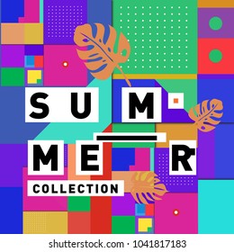 Vector geometric Memphis summer collection poster. Design template for summer holiday season.