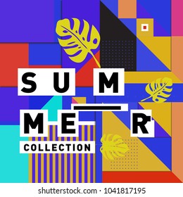 Vector geometric Memphis summer collection poster. Design template for summer holiday season.