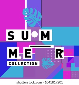 Vector geometric Memphis summer collection poster. Design template for summer holiday season.