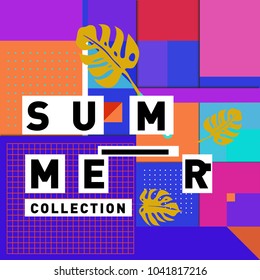 Vector geometric Memphis summer collection poster. Design template for summer holiday season.