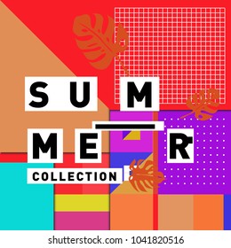 Vector geometric Memphis summer collection poster. Design template for summer holiday season.