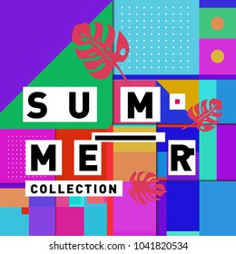 Vector geometric Memphis summer collection poster. Design template for summer holiday season.