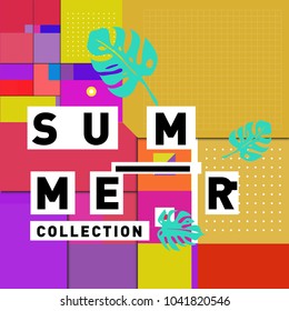 Vector geometric Memphis summer collection poster. Design template for summer holiday season.