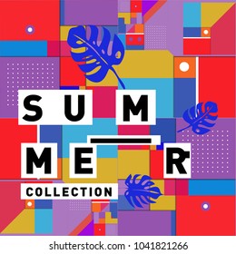 Vector geometric Memphis summer collection poster. Design template for summer holiday season.