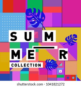 Vector geometric Memphis summer collection poster. Design template for summer holiday season.
