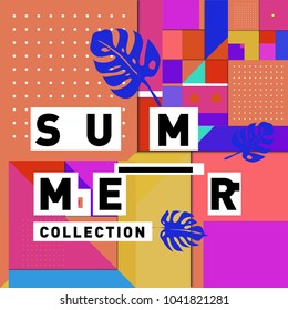 Vector geometric Memphis summer collection poster. Design template for summer holiday season.