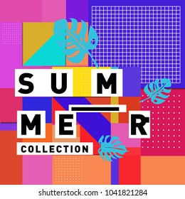 Vector geometric Memphis summer collection poster. Design template for summer holiday season.