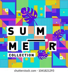 Vector geometric Memphis summer collection poster. Design template for summer holiday season.